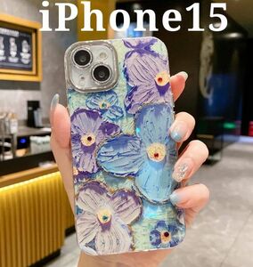 花柄 ブルーレイ iPhone15 ケース カメラレンズ保護 レディース