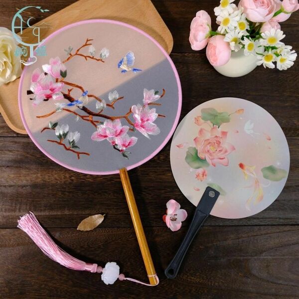 うちわ 両面刺繍 上品 団扇 和装 浴衣 花火大会 踊り 軽量 花柄 鳥