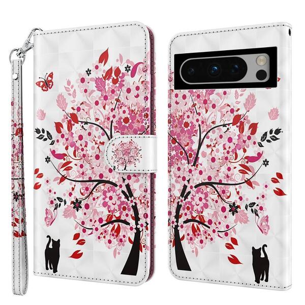 Google pixel 8 手帳型ケース 可愛い絵柄 3D光沢 赤木と黒猫