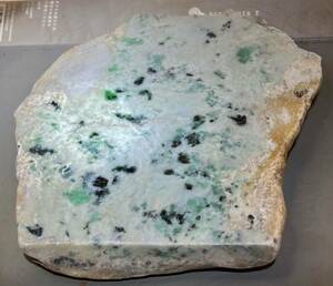  Myanma production super . stone natural book@.. raw ore 2.58kg2 surface cut inside one surface only polished [JADEITE] beautiful ^ ^ large power ^ ^