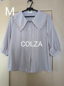 【COLZA】五分袖シフォンブラウス　ピンクベージュ　M