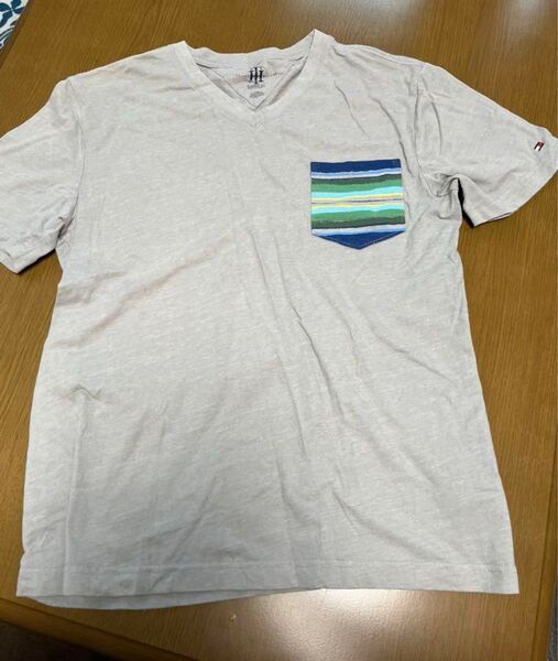 値下げ!TOMMY トミー 半袖Tシャツ Lサイズ グレー ポケット Tシャツ Vネック カラフルポケット メンズ