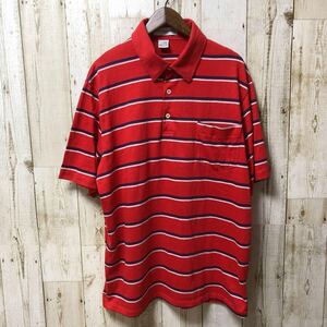 【 Munsingwear 】マンシングウエア ボーダー ポロシャツ Lサイズ レッド MADE IN USA Golf ゴルフ ウエア