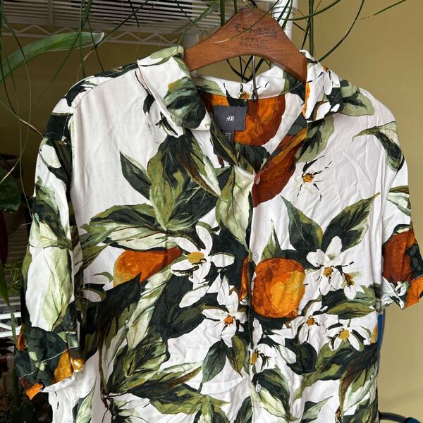 H & M レーヨン アロハシャツ 白 LXL