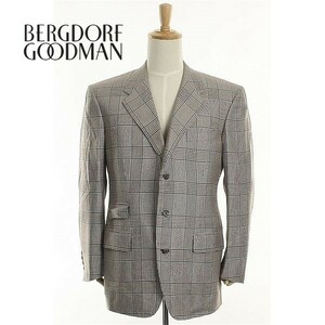 A4435/極美品 秋冬 BERGDORF GOODMAN バーグドルフグッドマン ウール チェック テーラード 段返り シングル3Bジャケット40R茶/USA製 メンズ