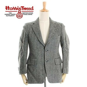 A4686/ビンテージ 80s 美品 秋冬 総裏 Harris Tweed ハリスツイード ウール ヘリンボーン テーラード シングル2BジャケットS程 灰色/メンズ