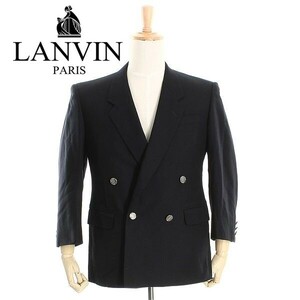 A4640/極美品 春夏 背抜き LANVIN ランバン ウール カシミヤ 無地 テーラード 銀ボタン ダブル4Bジャケット R44-43 濃紺/メンズ スーツ用