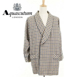 A4384/極美品 秋冬 Aquascutum アクアスキュータム コットン チェック ガウン ナイトウェア ルームウェア ロングコート L 茶/日本製 メンズ