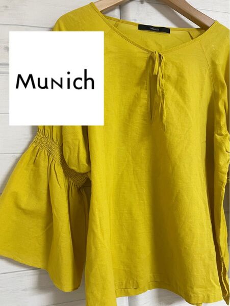 Munich 極美品 ブラウス シャツ チュニック 軽い イエロー 黄色 前リボン