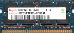 【中古】hynix PC3-8500S (DDR3-1066) 2GB SO-DIMM 204pin ノートパソコン用メモリ 型番：HMT125S6