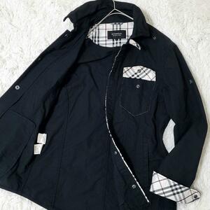 【極美品●Lサイズ】バーバリーブラックレーベル メンズ ミリタリージャケット BURBERRY BLACK LABEL ノバチェック ダメージ加工 ブラック