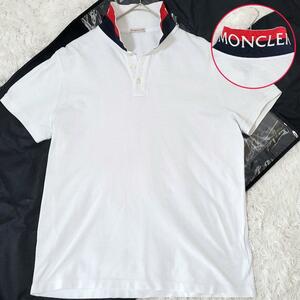 【美品●Lサイズ】MONCLER モンクレール メンズ ポロシャツ 半袖 MAGLIA マグリア ワッペン ネックロゴ 鹿の子 カノコ ホワイト QRコード
