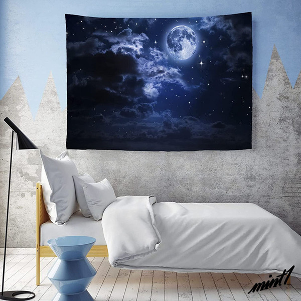 【月と星が眺められる】 タペストリー 150×100cm 洗濯機対応 リラックス リフレッシュ 安眠 落ち着く 仮想空間 模様替え 夜空