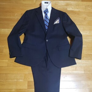  finest quality order goods *[kasiyama/KASHIYAMA] through year high class *[ fine quality gloss wool ] stretch cloth * Britain style navy suit (XL rank )