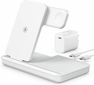 018 【2024新登場】TEPNICAL ワイヤレス充電器 3 in 1急速充電 スタンド 置くだけ 15W/10W/7.5W iPhone 15/14/13/12 Galaxy/Note/Apples 白