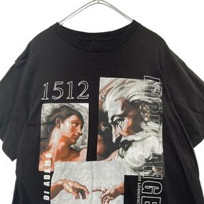 ミケランジェロ　アダムの創造プリント半袖Tシャツ　メンズL g6