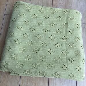 モチーフ編みジャガードレース天竺ニット生地 (可愛い四角) アッシュイエロー