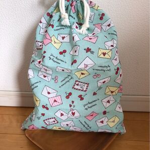 手ぬぐいリメイク→体操服袋/体操服入れ/巾着袋/お着替え袋 レター柄