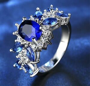 1 jpy [ large Medama sale!] high class ring ring * Cz diamond antique men's lady's jewelry sapphire blue silver 