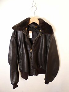  Lange litsuLanglitz Leathers collar boa taking out 90's leather jacket blouson [M's(L corresponding )/D Brown / beautiful S rank ]b4G0