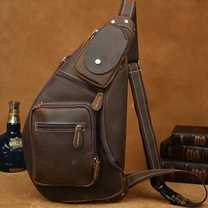 TIDING antique thick cow leather original leather body bag messenger bag diagonal .. one shoulder bag inset enhancing iPad correspondence bicycle bag . cow 