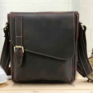 TIDING men's original leather shoulder bag messenger bag thick cow leather pull up leather iPad correspondence diagonal .. bicycle bag antique . cow 