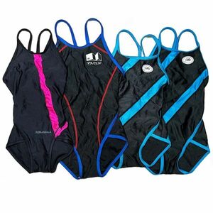 30[ adjustment goods recycle ] swimming Club marking * piping 4 pieces set woman .. swimsuit (130~S)* flying back * route one Komatsu knitted 