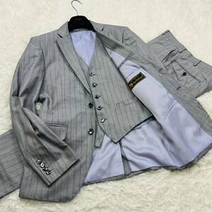 [ ultimate beautiful goods / rare XL size ]Loro Piana Loro Piana suit setup three-piece silk custom-made goods Italy cloth stripe LL