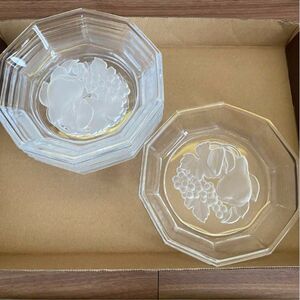 HOYA ホヤ クリスタルガラス 皿 5枚セット フルーツ レリーフ 昭和レトロ アンティーク ガラス 小鉢