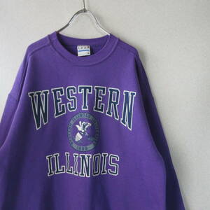 ○良品 90s USA製 GEAR FOR SPORTS◆スウェット トレーナー western illinois university カレッジスウェット◆メンズ パープル XLサイズ