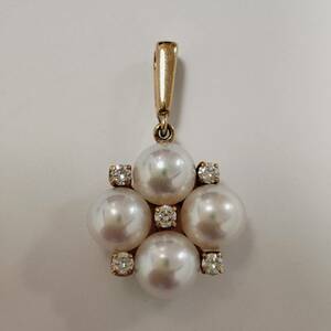  Mikimoto K18 pearl pendant top 5P diamond M stamp 2.1g MIKIMOTO 18 gold 