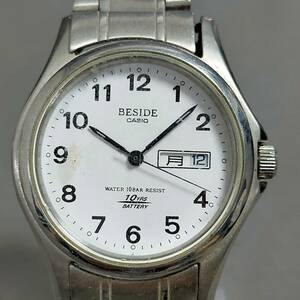 ●　6/3　265486　CASIO　BESIDE　BES-105　10YRS BATTERY　クォーツ　3針　カレンダー　メンズ　シルバーカラー　腕時計　稼働　カシオ