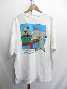 USA製　CRAZY SHIRTS HAWAII　80sヴィンテージ　ビリヤード柄シャークTシャツ　メンズXL LL　白Tシャツ　ハワイアンシャツ 半袖シャツ05301