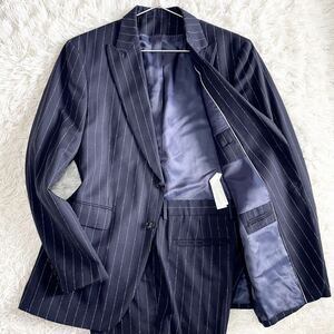 1円〜【大きいサイズ 2XL】ZARA ザラ スーツ セットアップ ウール ストライプ ネイビー テーラードジャケット 54