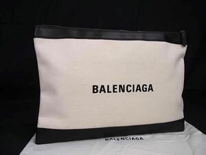 ■新品同様■ BALENCIAGA バレンシアガ 373840 キャンバス×レザー クラッチバッグ セカンドバッグ アイボリー系×ブラック系 AZ4030