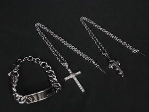 1円 ■美品〜■ POLICE ポリス ネックレス ブレスレット アクセサリー アクセサリー 3点セット まとめ売り シルバー系 FD2121