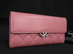 1円 CHANEL シャネル ココマーク マトラッセ レザー 二つ折り 長財布 ウォレット 札入れ 小銭入れ カード入れ レディース ピンク系 AY5415