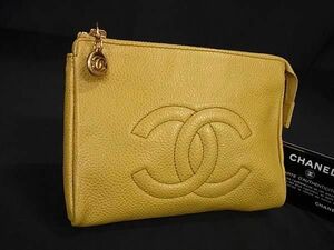 1円 ■極美品■ CHANEL シャネル ココマーク キャビアスキン ポーチ マルチケース 小物入れ レディース イエロー系 AY5418