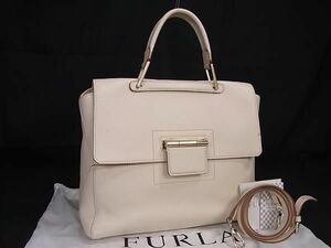 1円 ■極美品■ FURLA フルラ アルテーシアM レザー 2WAY クロスボディ ハンドバッグ ショルダー レディース ホワイト系 BG8852