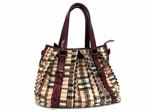 1 jpy # beautiful goods # BURBERRY Burberry PVC×pa tent leather check pattern tote bag handbag shoulder beige group × bordeaux series AX7530