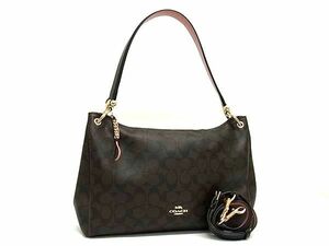 1 jpy # beautiful goods # COACH F28967 Coach signature PVC× leather 2WAY handbag shoulder lady's brown group × black group AZ4712