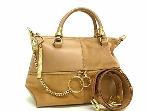 1 иен # прекрасный товар # SeeByChloe See by Chloe emi- кожа 2WAY ручная сумочка большая сумка плечо плечо .. наклонный .. портфель оттенок бежевого FD0562