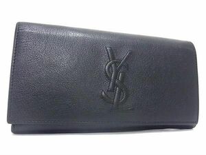 1 jpy # ultimate beautiful goods # YVESSAINTLAURENT Yves Saint-Laurent ka Sandra Logo leather folding in half long wallet wallet . inserting black group FD1119