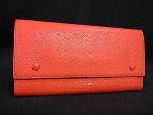 1 jpy # beautiful goods # CELINE Celine Large flap multi function leather folding in half long wallet wallet change purse .. inserting red group FD0991