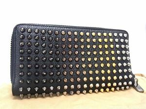 1 jpy # beautiful goods # Christian Louboutin Louboutin panel to-ne spike studs leather round fastener long wallet wallet FD0989