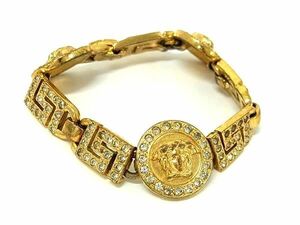 1円 GIANNI VERSACE ジャンニ ヴェルサーチ メデューサ ラインストーン ブレスレット アクセサリー レディース ゴールド系 FC5839