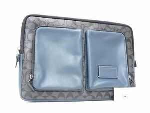 1 jpy # ultimate beautiful goods # COACH Coach CE701 utility LAP top case signature PVC PC case clutch bag black group FD0947