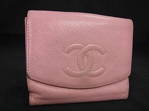 1円 CHANEL シャネル ココマーク キャビアスキン 二つ折り 財布 ウォレット 小銭入れ 札入れ カード入れ レディース ピンク系 FD0672