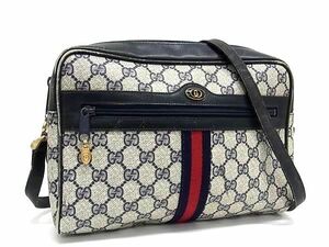 1 jpy GUCCI Old Gucci Vintage Sherry line GG pattern PVC× leather shoulder bag Cross body diagonal .. navy series FC5324