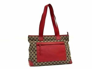 1円 GUCCI グッチ 019 0426 2404 GG柄 GGキャンバス×レザー ショルダーバッグ トート 肩掛け レディース ブラウン系×レッド系 FC5254